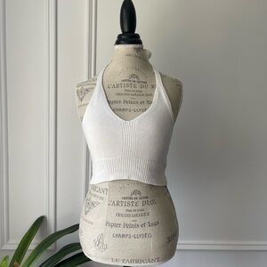 White knit halter neck crop top